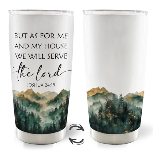 Christian Mountain 20oz Travel Coffee Mug Tumbler, Christian Gifts for Women Men, as for Me and My House We Will Serve Bible Verse Stainless Steel Tumbler with Lid and Straw - color: lord