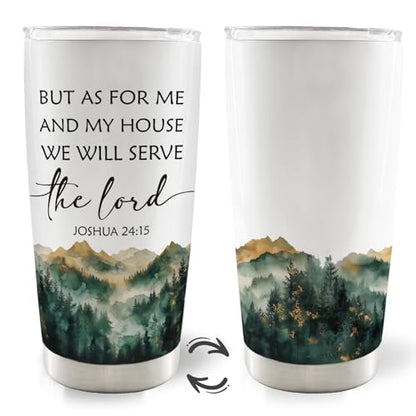 Christian Mountain 20oz Travel Coffee Mug Tumbler, Christian Gifts for Women Men, as for Me and My House We Will Serve Bible Verse Stainless Steel Tumbler with Lid and Straw - color: lord