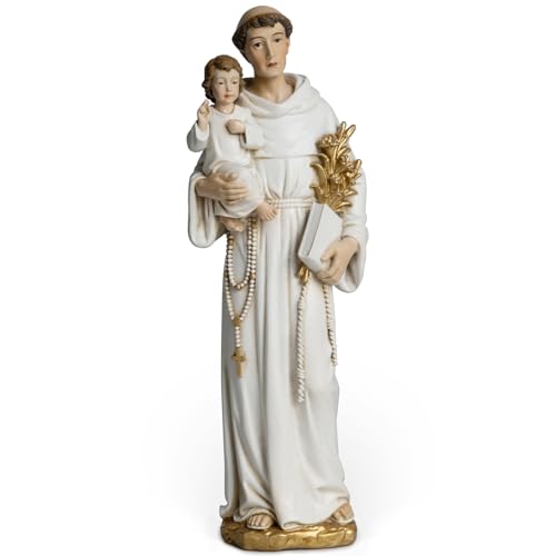 BC Catholic St. Anthony Statue, 6" H Blessed Saint Figure - color: Gold&white St. Anthony