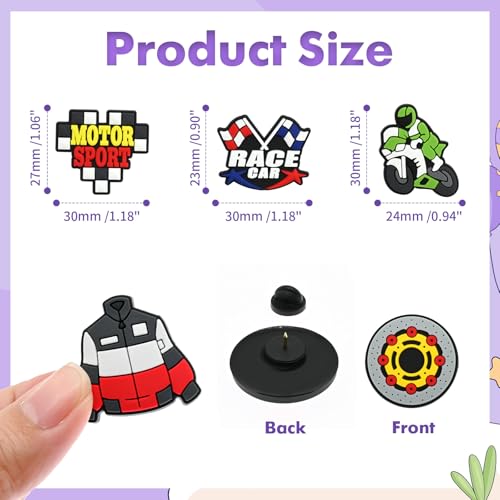 Cute Pins Bulk, Funny Lapel Badge Pins Rubber Brooch Pins for Backpacks, Hats, Bags - style: Racing car-30PCS