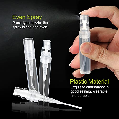 Fandamei 60 Pack 3ml Mini Spray Bottle, Clear Plastic Empty Cute Perfume Atomizer Bottle for Cleaning, Travel, Essential Oils, Perfume. - size: 3ml
