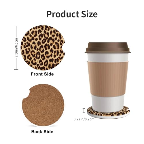 Leopard Print Car Cup Holder Coasters 2 Pack 2.63" for Women - color: Brown