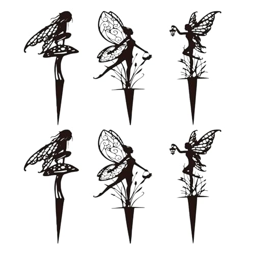6-Piece Decorative Garden Stakes，Garden Decoration, Metal Flower Fairy，Fairy Garden Decor - color: A-blackfairy Group