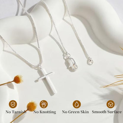 925 Sterling Silver Cross Necklace for Women,1MM Box Chain Cross Necklace