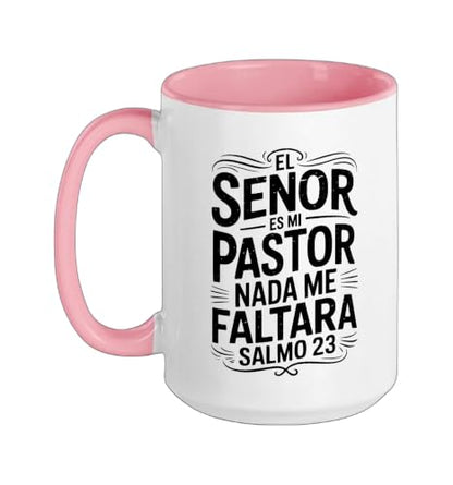 Spanish Christian With a Bible Verse Quote El Senor Es Mi Ceramic Mug, Pink/White, 15oz - color: Pink/White, size: 15 Ounces