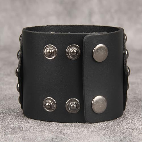 GelConnie Punk Leather Cuff Bracelet Adjustable Straps Wrap Bracelets Arm Armor Cuff Gothic Leather Wristbands for Men, Women - color: MLPB100-Black