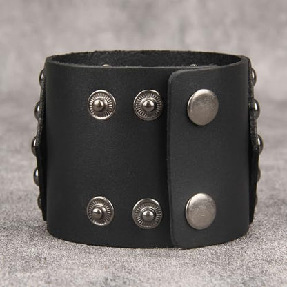 GelConnie Punk Leather Cuff Bracelet Adjustable Straps Wrap Bracelets Arm Armor Cuff Gothic Leather Wristbands for Men, Women - color: MLPB100-Black
