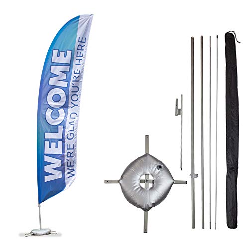 Vispronet Welcome to Church Feather Flag Kit – 13.5ft Worship Flags with Pole Set, Ground Spike, Cross Base & Weight Bag for Religious Gatherings, Knitted Polyester, Printed in the USA… - size: 13.5ft - Basic/Both Bases