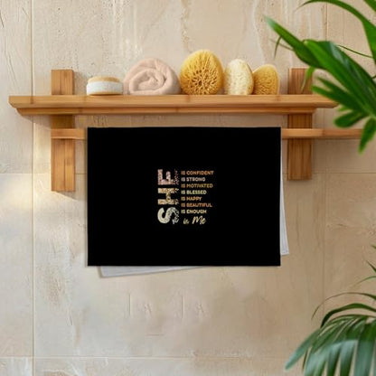 Black Gold She is Me Kitchen Towels, Inspirational Gifts for Women, Postive Affirmations Golden Dish Tea Towels for Kitchen, Inspirational Self Care Hand Towels for Girls Bathroom, 16x24 Inch - color: She