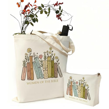 2 Pack Bible Canvas Tote Bag Makeup Bag Women Christian Gifts Reusable Grocery Bags for Shopping Travel - style: Women in the Bible