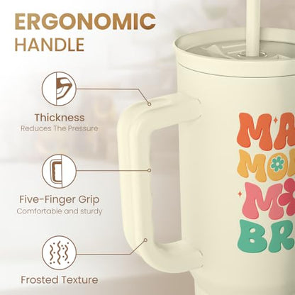 Mom Tumbler with Handle 40oz, Mama Mommy Mom Bruh Cup Stainless Steel Insulated Tumblers Coffee Travel Mugs, Gifts for Moms from Daughter Son, Best Mother Gift for Birthday Christmas Mothers Day - color: Mom 2