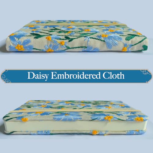 A5 Notebook, Flower Journal, Embroidered Notebook, 8"x6", Hardcover, Lay Flat, Lined, Wide Ruled Paper, Personalized Notebook, Pretty Journal, Daisy Gifts for Women, Blue, with Elastic Band - color: A5-Ruled-Blue Daisy