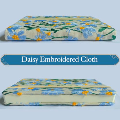 A5 Notebook, Flower Journal, Embroidered Notebook, 8"x6", Hardcover, Lay Flat, Lined, Wide Ruled Paper, Personalized Notebook, Pretty Journal, Daisy Gifts for Women, Blue, with Elastic Band - color: A5-Ruled-Blue Daisy