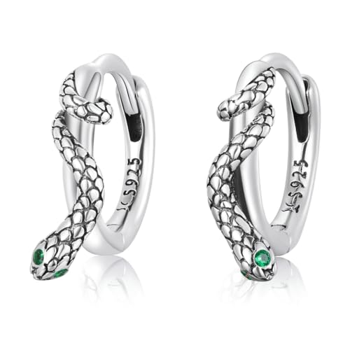 925 Sterling Silver Earrings Hypoallergenic Huggie Earring for Women - color: Silver Snake