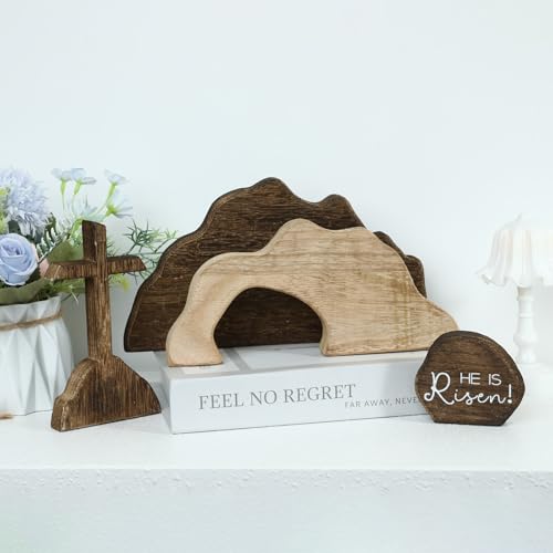 Easter Tiered Tray Decor Jesus Empty Tomb Kit Wooden Religious Signs - color: 4p