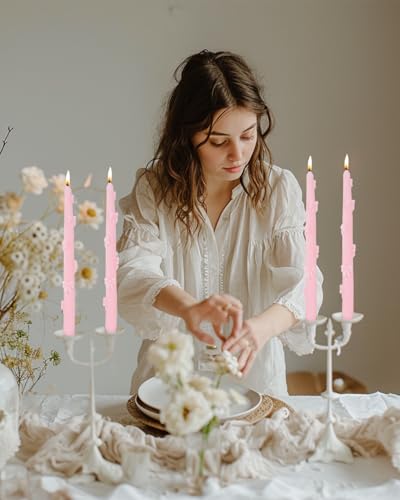 Ivory Taper Candle Candlestick Bow Soy Candles Unscented Wedding Party Wax Unscented Dinner Candle Dripless,10 inch,Set of 4,J1 - color: J1-ivory
