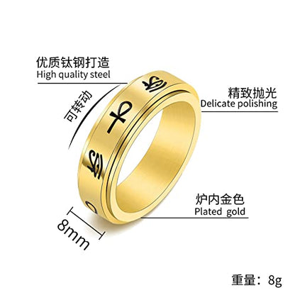 COLORFUL BLING Titanium Stainless Steel Cross Anxiety Spinner Ring Rotating Fidget Ring Stress Relieving Wedding for Him Her Couple Promise Lover Jewelry - color: Ankh