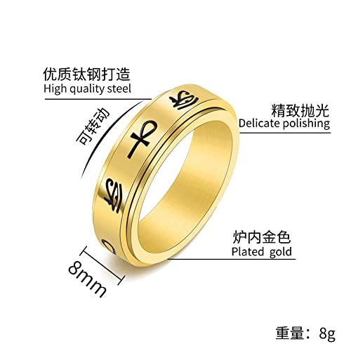 COLORFUL BLING Titanium Stainless Steel Cross Anxiety Spinner Ring Rotating Fidget Ring Stress Relieving Wedding for Him Her Couple Promise Lover Jewelry - color: Ankh