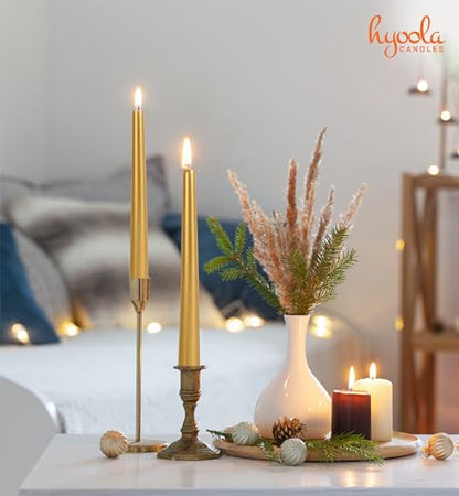 Hyoola Tall Taper Candles - 10 Inch Metallic Gold Unscented Dripless Taper Candles - 8 Hour Burn Time - 4 Pack - color: Metallic Gold, size: 10 Inch