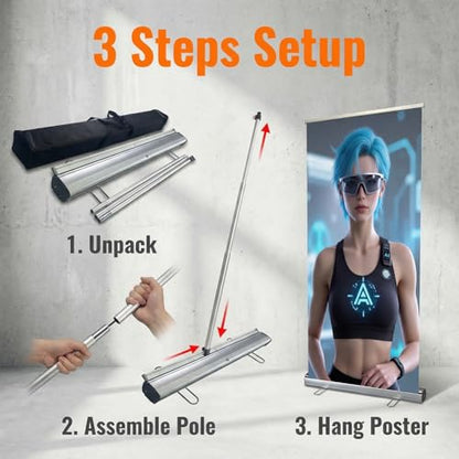 Standard Retractable Banner Stand with Carrying padded Canvas Bag and Box (Stand Only) (33.5"x80")(1 UNIT)