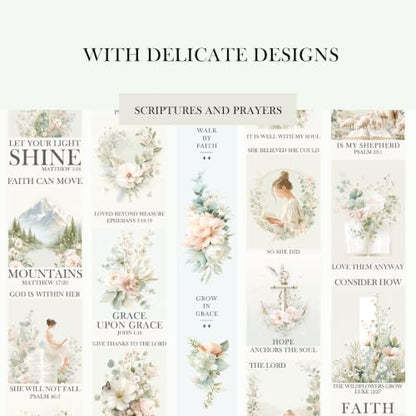 Bible Journaling Washi Tape Set for Women – 10 Rolls Floral Faith Theme Washi Tape with Scripture Verse & Christian Words, Decorative Tape for Planner, Prayer Journal Supplies (10)
