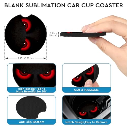 2 Pack Red Eye Car Cup Holder Coasters Universal Neoprene Coasters - color: Angry Eye
