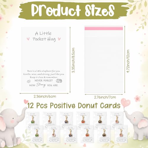 Kenning 12 Set Pocket Hugs Elephant Keychain Gifts Bulk, Positive Small Cute Pocket Size Inspirational Gifts with Motivational Cards for Teacher Employee Women Appreciation - style: Elephant