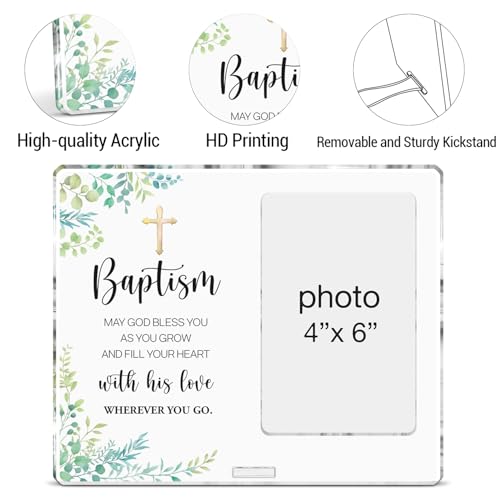 Baptism Gifts Picture Frame, Christening Gifts for Goddaughter Godson Godchild Baby, Christian Baptism Gift for Boys Girl Acrylic Photo Frames, Photo 4 x 6 Inches - color: Baptism- A