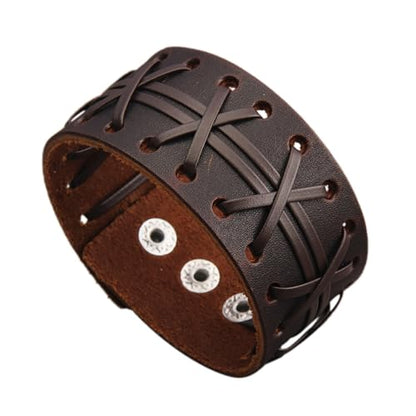 GelConnie Leather Cuff Bracelet Punk Braided Bracelets Rock Leather Wristbands Faux Mens Leather Bracelet Gothic Viking Bangle Adjustable Wrap Bracelet for Women,Men - color: MLPB084-Brown