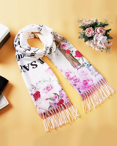 Bozidol Prayer Shawl for Women Christian Floral Cross Bible Verse Scarf Clothes for Christmas Mothers Day Birthday Gifts - color: Pink