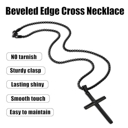 Fiusem Beveled Edge Cross Necklace for Men - size: 16 inches, style: Black cross: 1.6"*1.0"