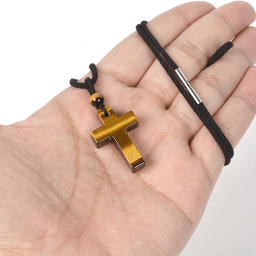 Justinstones Natural Gemstone Carved Cross Reiki Chakra Pendant Necklace 22 Inch - color: 30mm Yellow Tiger Eye