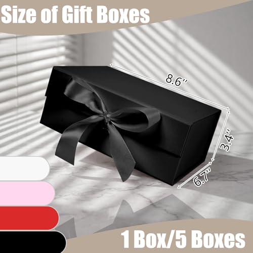 Aimyoo Black Gift Box with Ribbon, 8.6x6.7x3.4 inch Groomsman Proposal Box for Presents with Magnetic Closure Lids, Rectangle Collapsible Luxury Box for Wedding, Christmas, Halloween, Birthday - color: Black 8.6x6.7x3.4 inch-1 Pack