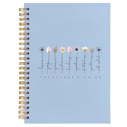 BearCake Boho Floral Christian Notebook Journal,Bible 5:22-23 Christian Gifts for Women, spiral Bible Notebooks for Note Taking, Bible Journaling Notebook,Hardcover Spiral Notebook 5.5x8.3 blue - color: white Bible blue flower