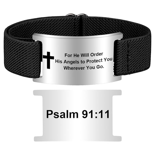 Bible Verse Cross Bracelet for Women Men, Christian WWJD Jesus is King Jewelry Gift Adjustable Bracelet - color: Black Silver