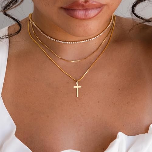 Cross Necklace for Women, Dainty 14K Gold Plated Cross Pendant Simple Long Necklaces for Women, Christian Faith Necklace Trendy Gold Jewelry Gifts for Easter - color: gold medium cross necklace