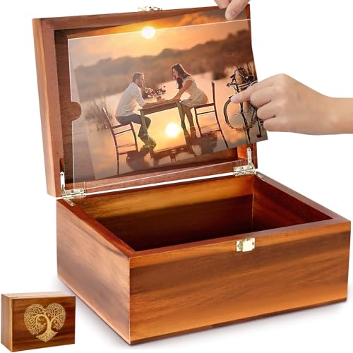 Large Wooden Keepsake Box with Hinged Lid and Photo Frame - Elegant Wedding Memory Box, Ideal for Photos, Letters, Time Capsules, Bride Gift, Love, Decorative Storage，5.5“*8.6”*11.3“ - color: Tree