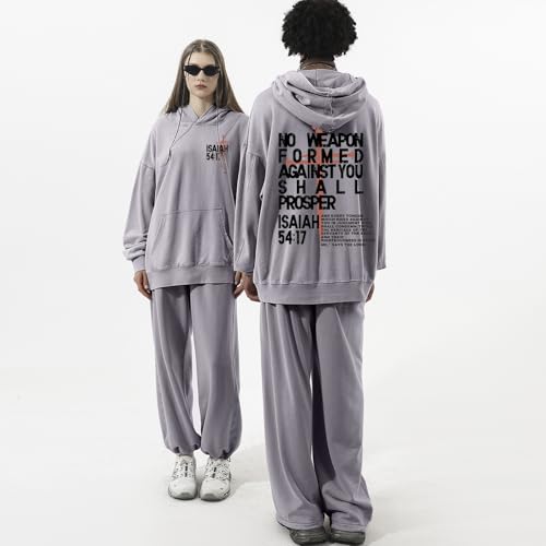 Christian Hoodies Men Jesus No Weapon Formed Against You Sweatshirts Faith God Oversized Acid Wash Graphic Pullover - color: Gray, size: X-Large