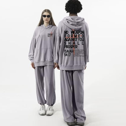 Christian Hoodies Men Jesus No Weapon Formed Against You Sweatshirts Faith God Oversized Acid Wash Graphic Pullover - color: Gray, size: Large