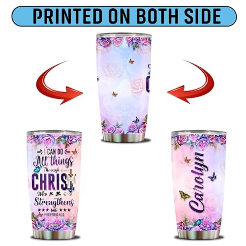Personalized Christian Tumbler Gifts for Women Travel Cup Coffee Mug Insulated Stainless Steel 20oz With Lid Water Bottle Bible Religious Gift for Christians Mom - color: CHRISTIAN