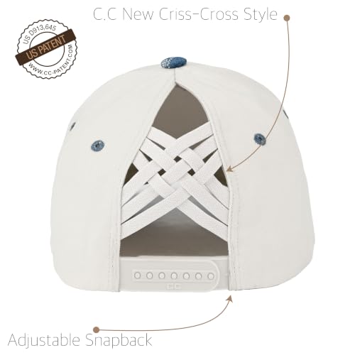C.C Women's Criss-Cross Ponytail Trucker Hat - Snapback, One Size - color: Paisley-dk. Denim