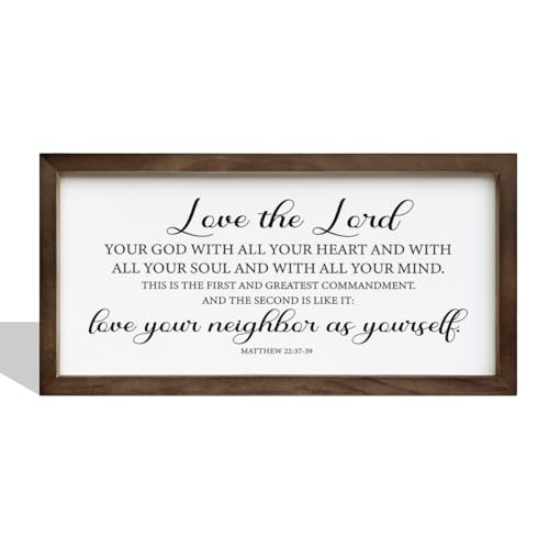 Love the Lord Sign, Christian Decor Sign, Framed Scripture Wood Sign, Rustic Wall Plaque Sign, Matthew 22:37-39 Scripture Sign, Bible Verse Wall Decor, Farmhouse Decor for Home, Living Room Decor - color: Christian01