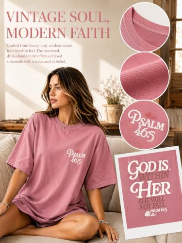 Muicy Womens Psalm 46 5 God is Within Her Christian Bible Verse Oversized T Shirt 2026 Summer - color: Blush Pink, size: Medium