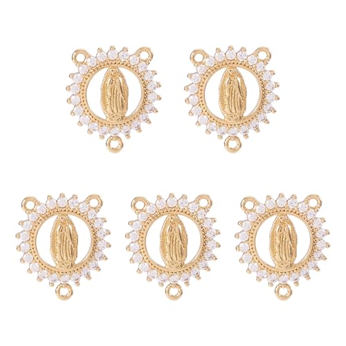 Elecrelive 5Pcs Rosary Charms Rhinestone Link Center Miraculous Medal Easter Vintage Pendants Golden Chandelier Component Charms Religious Pendants for Jewelry Necklace Earrings Craft - color: Golden