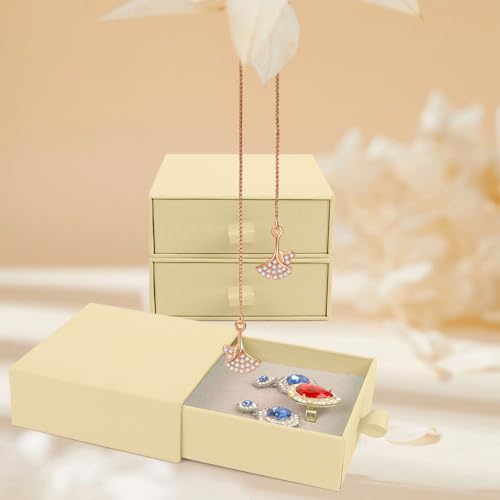 Jewelry Gift Box, 12-Pack Necklace Gift Box Drawer Jewelry Box Bangle Necklace Case For Earrings & Rings, Stylish Necklace Bracelet Organizer, 3.5 x 3.5 x 1.25 Inches (Off-White) - color: Off-White