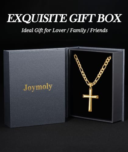 925 Sterling Silver Cross Necklace for Men with 5mm Figaro Chain - color: Gold, size: 24 inches
