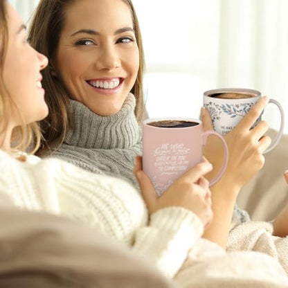 Christian Art Gifts Large Women's Ceramic Coffee Bible Verse Mug - color: White & Taupe Floral/Everything Beautiful