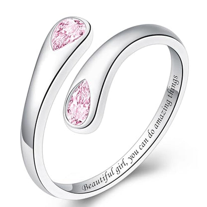 Jinlou Thumb Rings for Women - 925 Sterling Silver Birthstone Open Teardrop Encouragement Adjustable Ring Women Gifts for Teens Mom Birthday Mother's Day St Patricks Day - color: October, style: Beautiful you can do amazing things