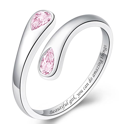 Jinlou Thumb Rings for Women - 925 Sterling Silver Birthstone Open Teardrop Encouragement Adjustable Ring Women Gifts for Teens Mom Birthday Mother's Day St Patricks Day - color: October, style: Beautiful you can do amazing things