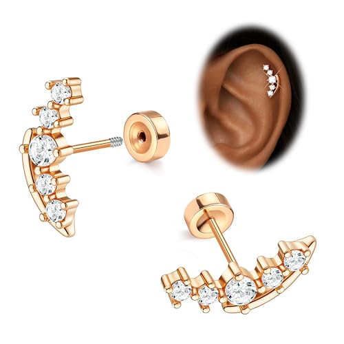 JeryWe Cartilage Earrings for Women Hypoallergenic Helix Piercing Jewelry - color: N:cz-rosegold filled